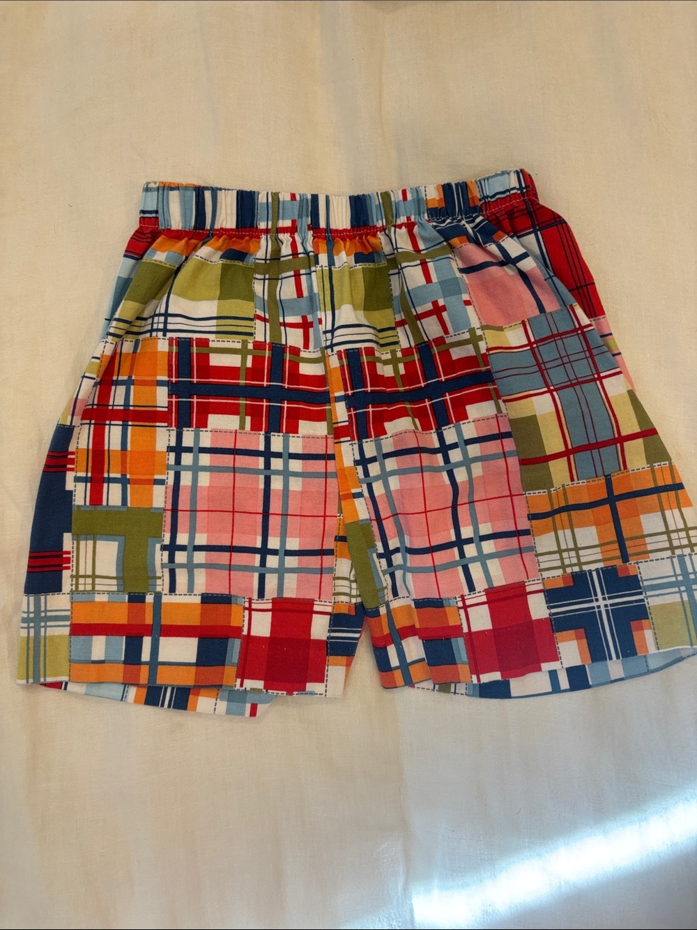 Multicolor Plaid Kids Elastic Waist Shorts